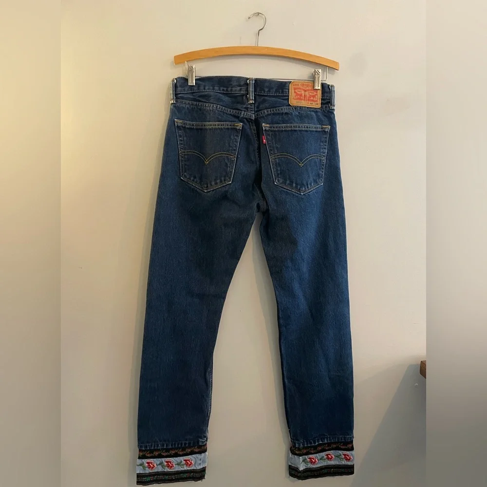 Levi’s Upcycled Dark Wash Jeans with Added Embroidered Hem - Picture 6 of 7